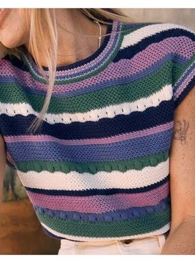 Marine Layer Rory Crochet Vest Sweater Stripe Knit Medium